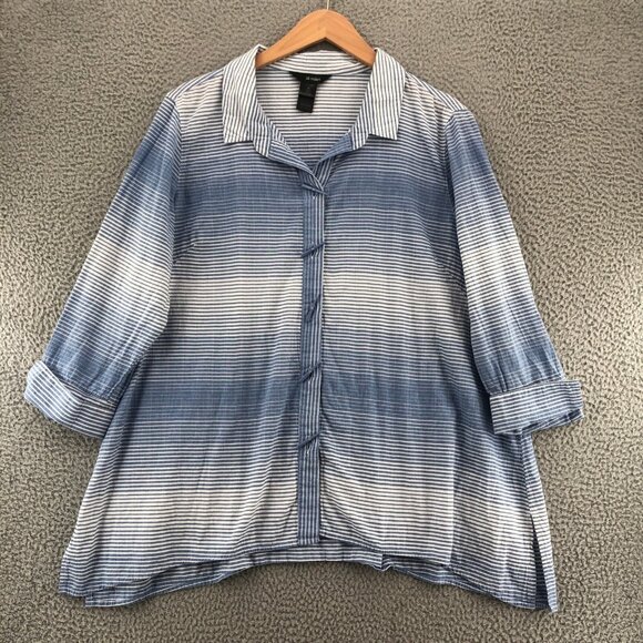 Ali Miles Shirt Womens Extra Large Blue Striped Button Collar Long Sleeve Casual - Picture 1 of 11